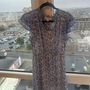 Monteau Blue and White Floral Midi sun Dress perfect for spring / Easter